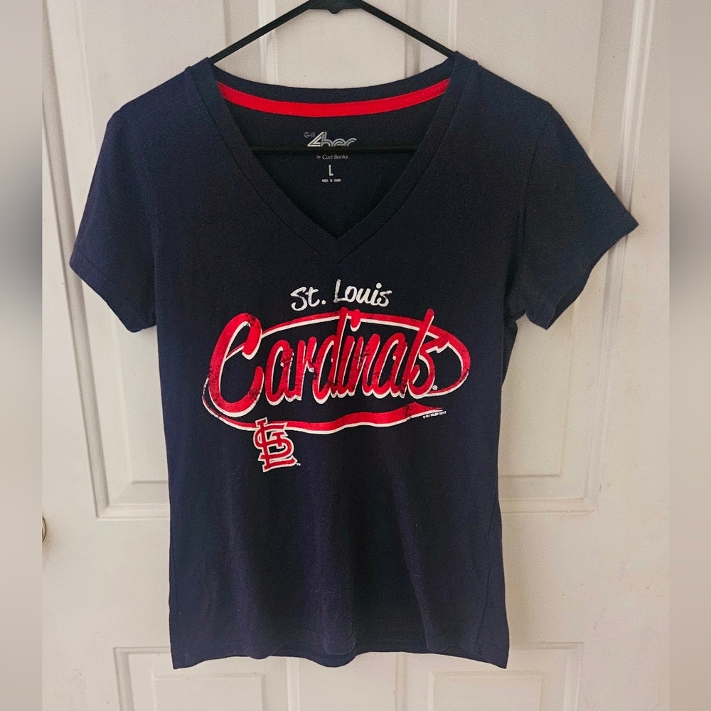 St. Louis Cardinals Women's Navy Blue V-Neck T-Shirt Large